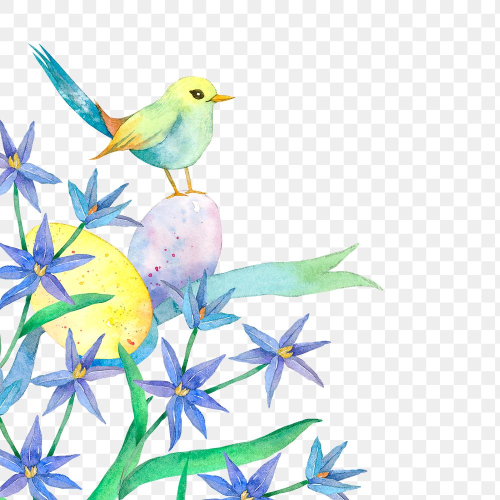 Easter & flower png watercolor border, transparent background