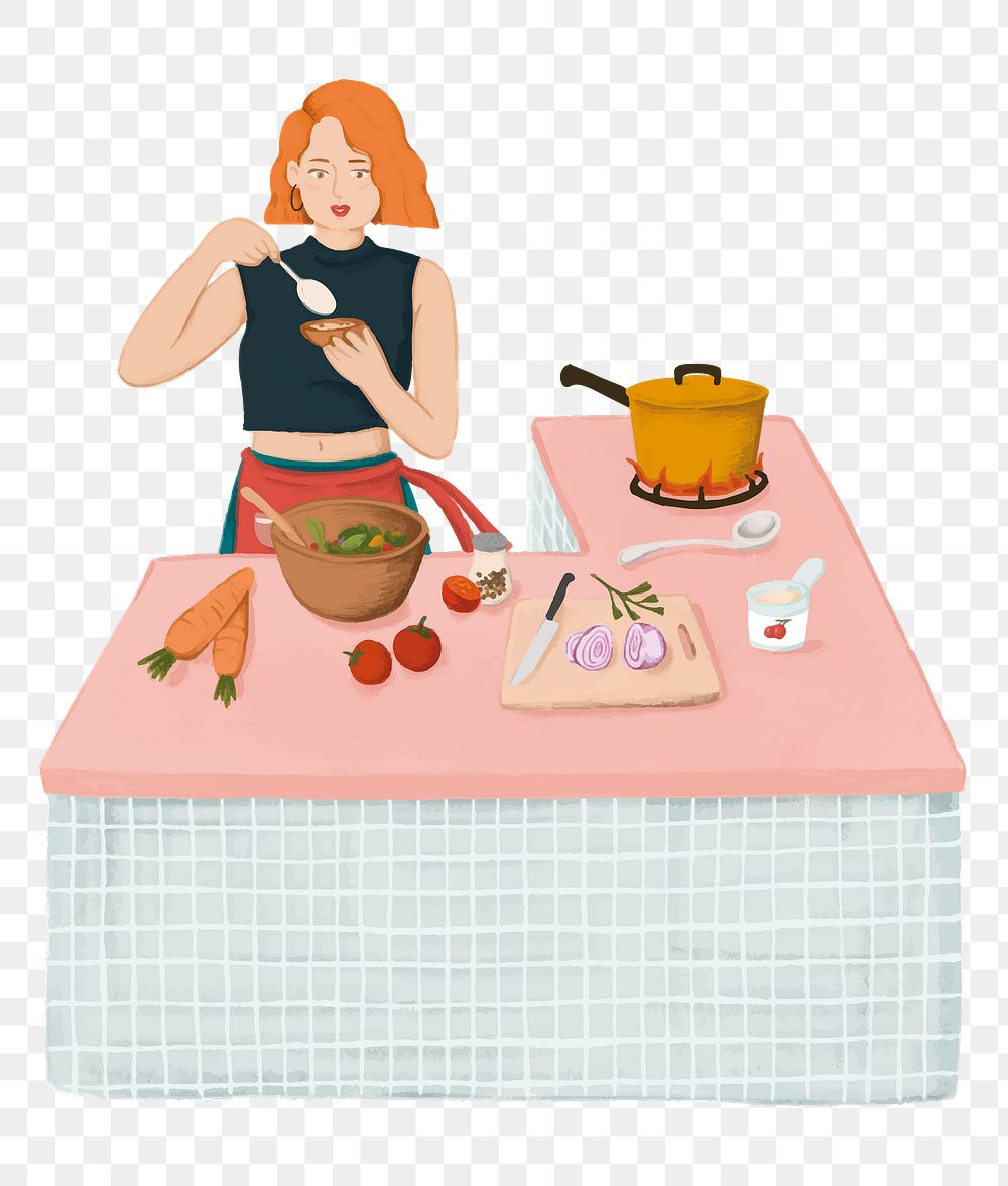 Woman png cooking in kitchen sticker, transparent background