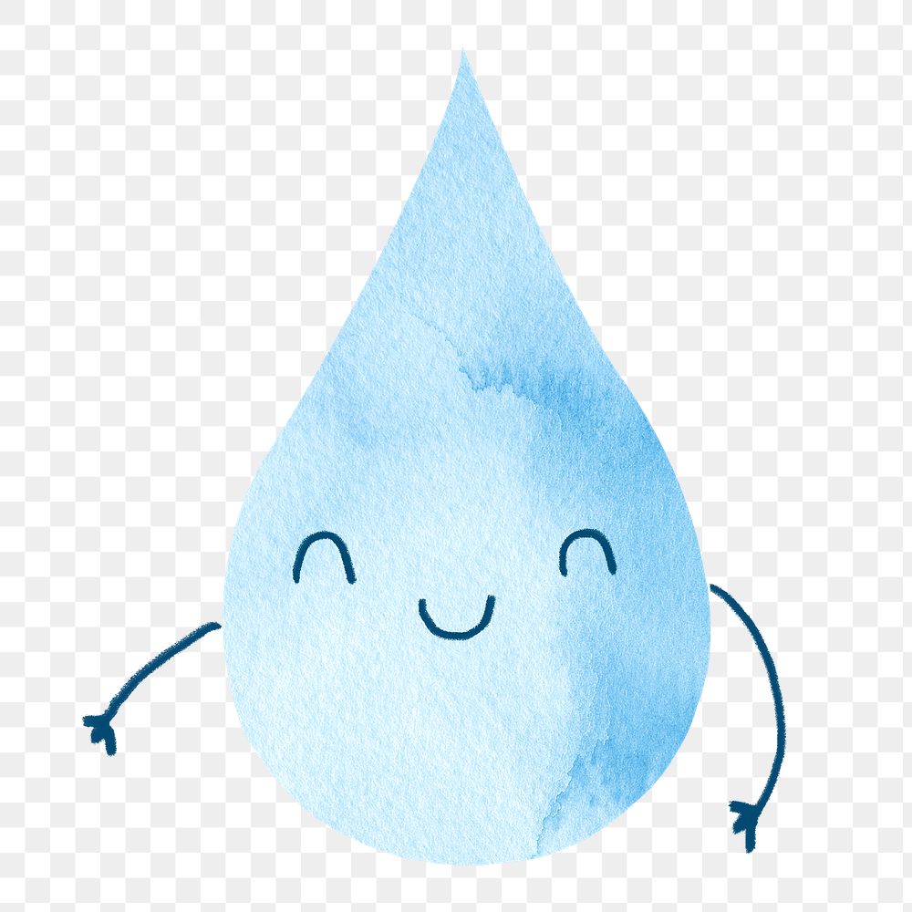 PNG happy water drop, watercolor sticker