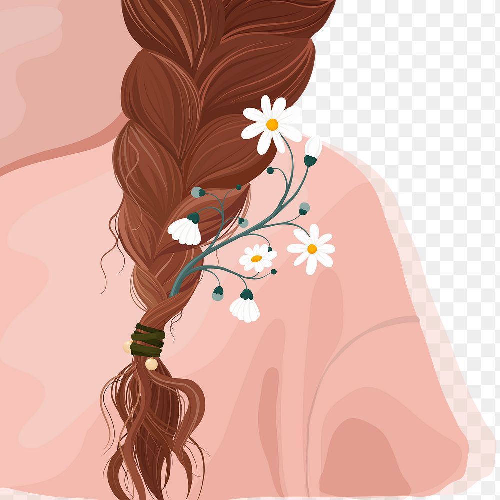 PNG braided hair & daisy sticker, transparent background