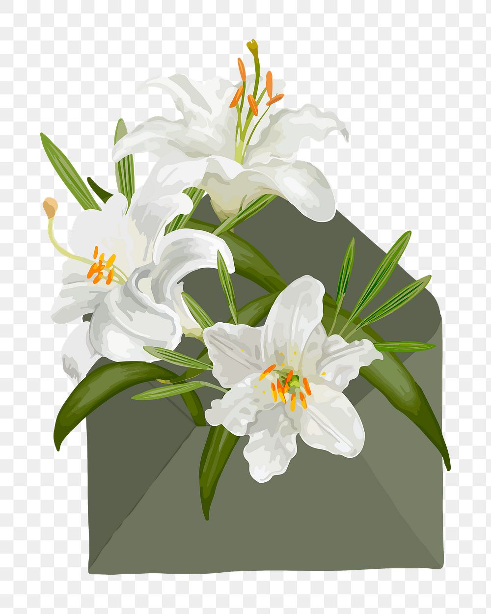 PNG aesthetic lily & envelope sticker, transparent background