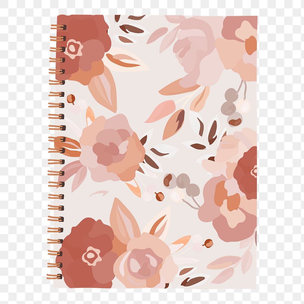 PNG pink floral notebook sticker, transparent background