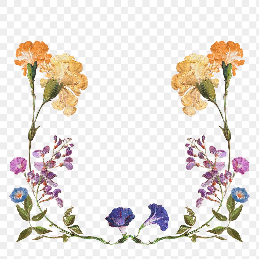 PNG vintage flower frame sticker, painting by Pierre Joseph Redouté on transparent background. Remixed by rawpixel.