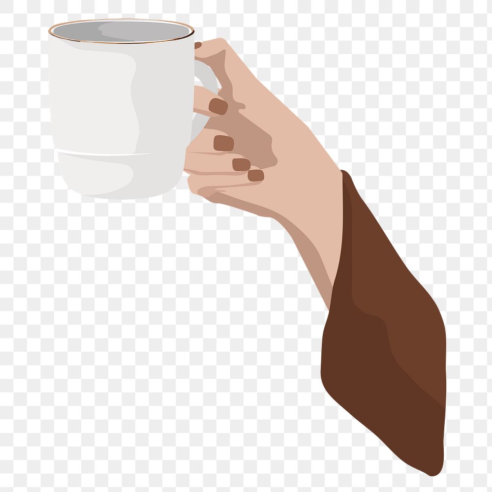 Png hand holding coffee sticker, vector illustration transparent background