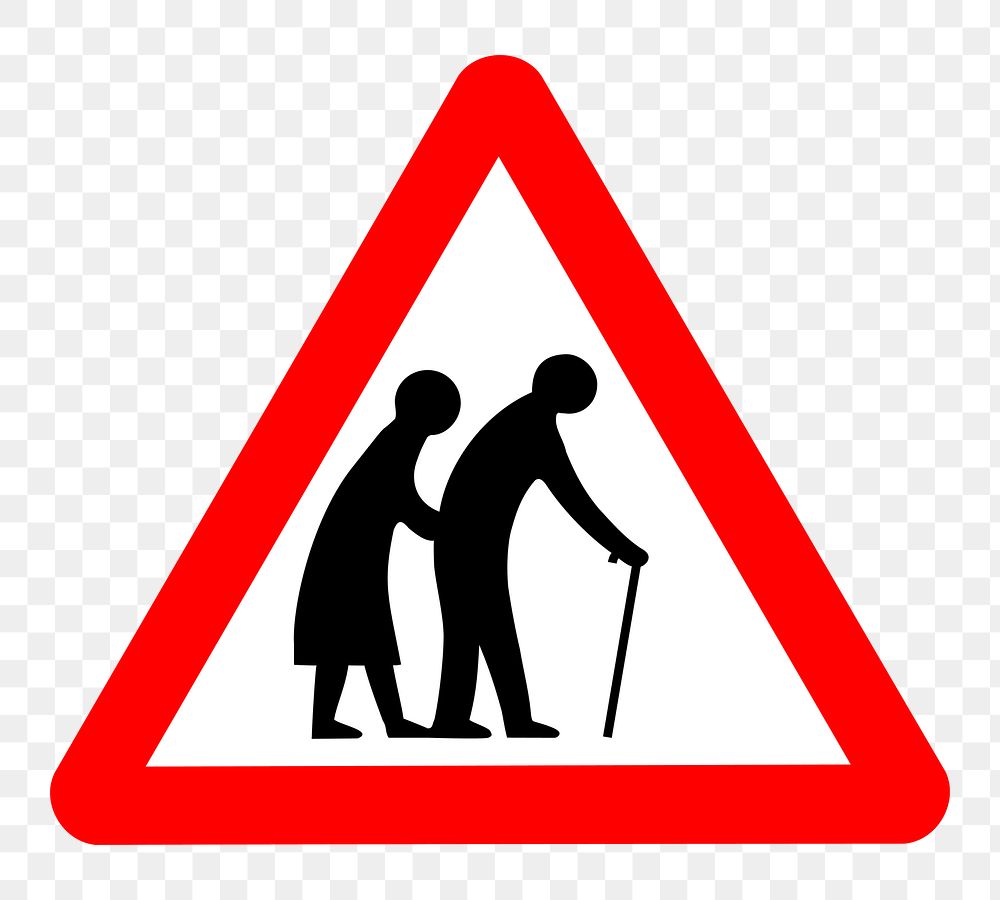 PNG Frail pedestrians road sign clipart, transparent background. Free public domain CC0 image.