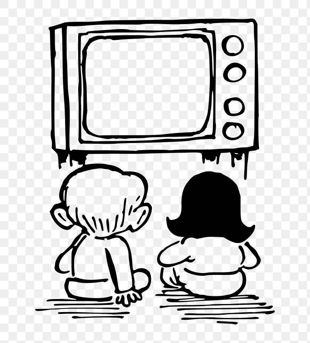 PNG Kids watching TV clipart, transparent background. Free public domain CC0 image.