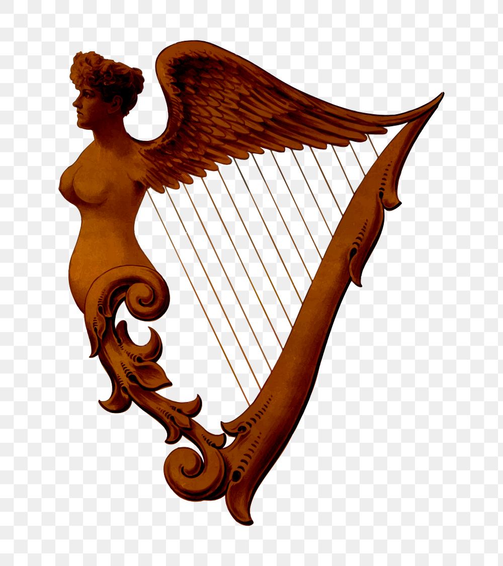 PNG Harp musical instrument clipart, transparent background. Free public domain CC0 image.