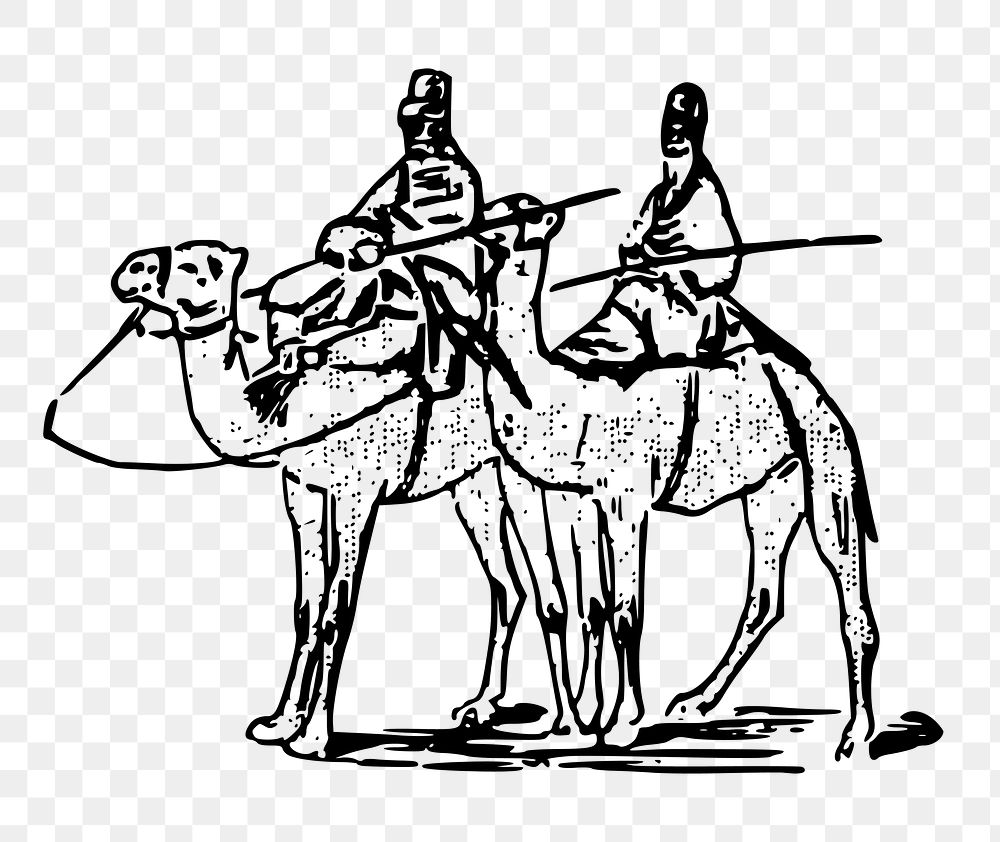 PNG Caravan of camels clipart, transparent background. Free public domain CC0 image.