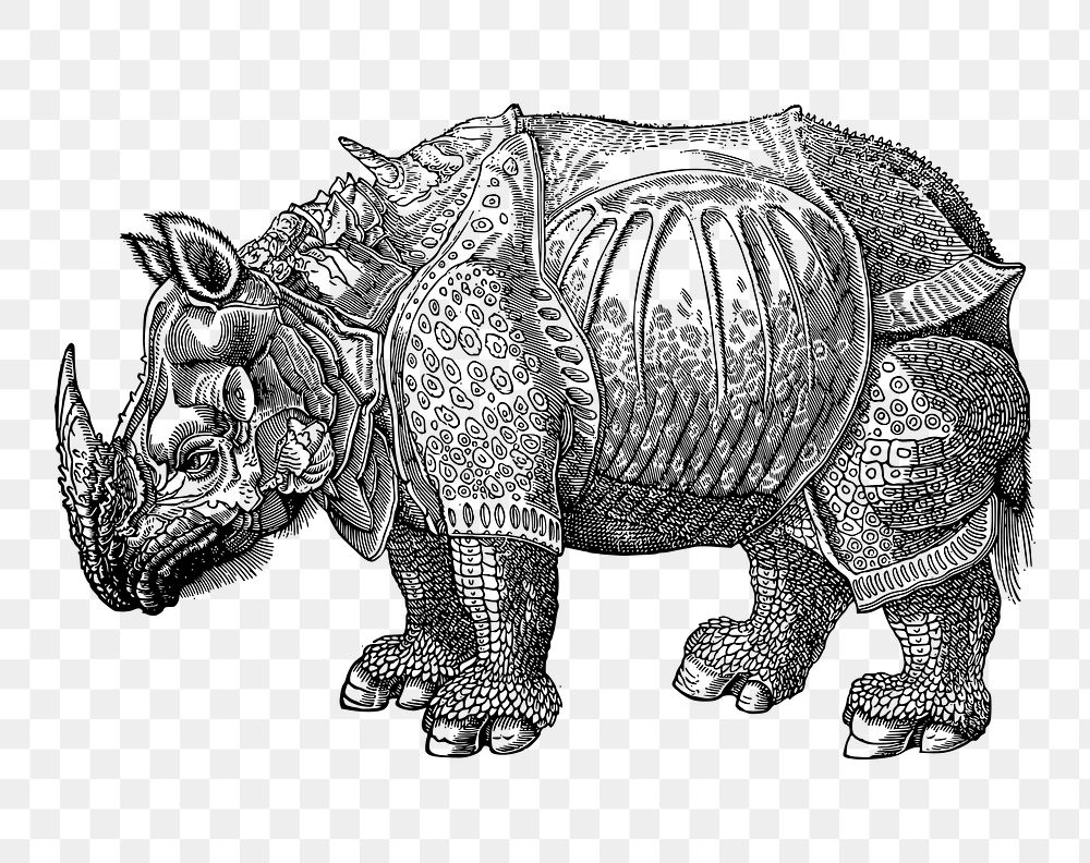 PNG Rhinoceros clipart, transparent background. Free public domain CC0 image.