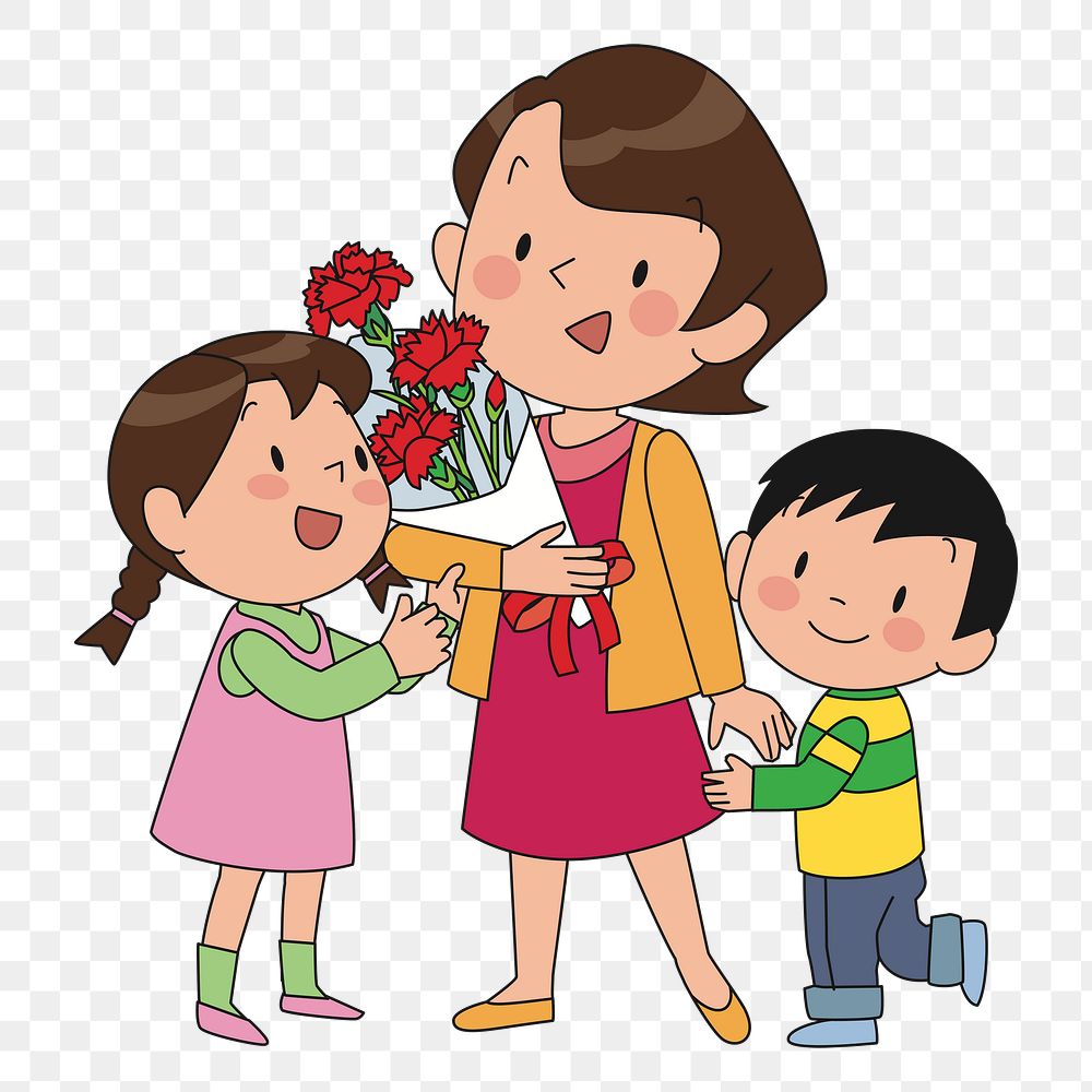 Happy mom and kids png sticker, transparent background. Free public domain CC0 image.