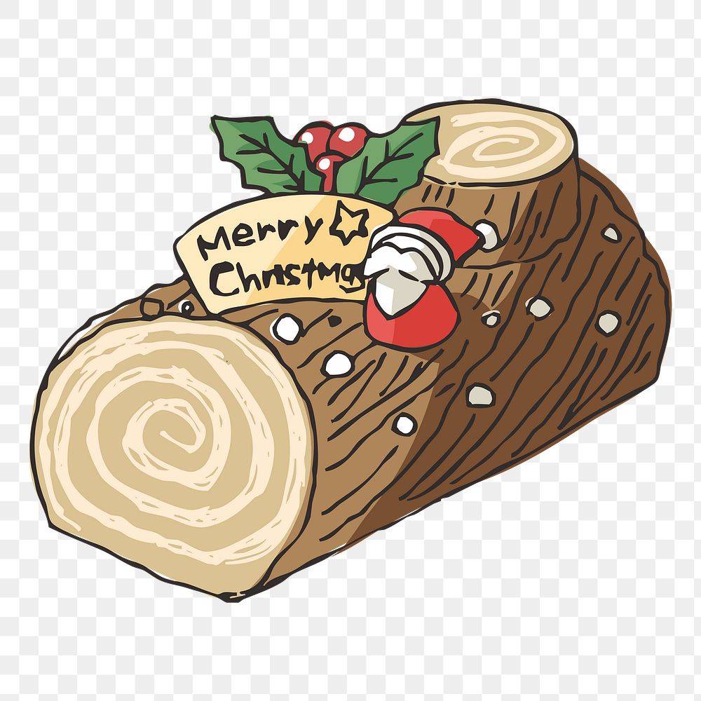 Christmas yule log cake  png clipart illustration, transparent background. Free public domain CC0 image.