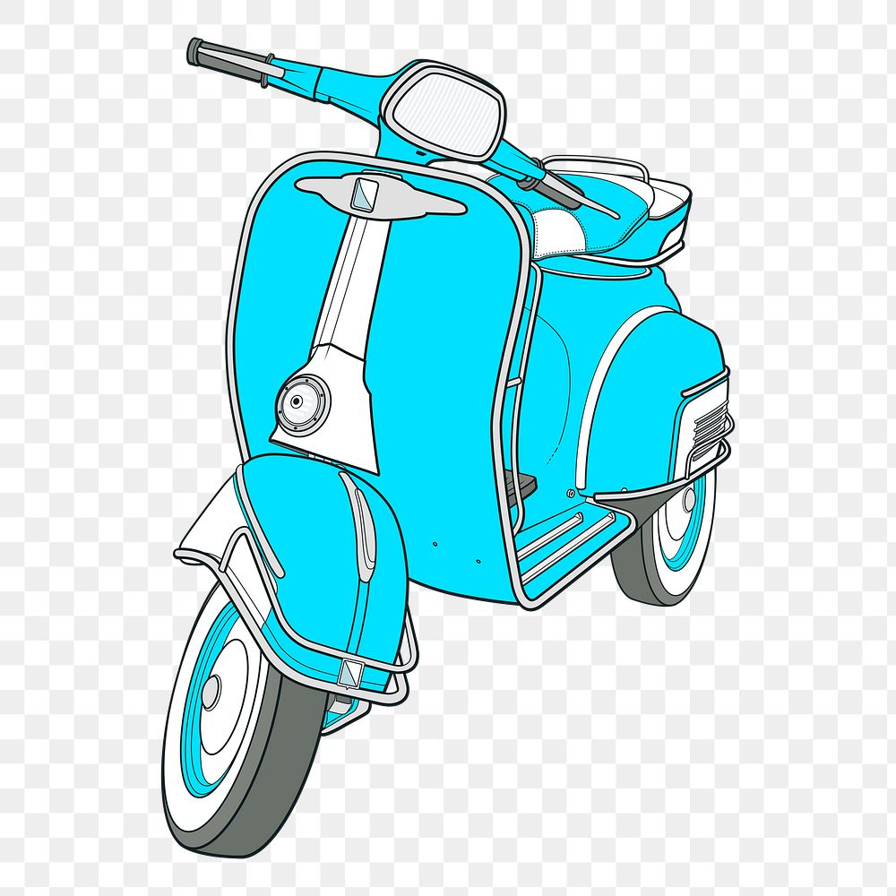 Blue scooter  png clipart illustration, transparent background. Free public domain CC0 image.