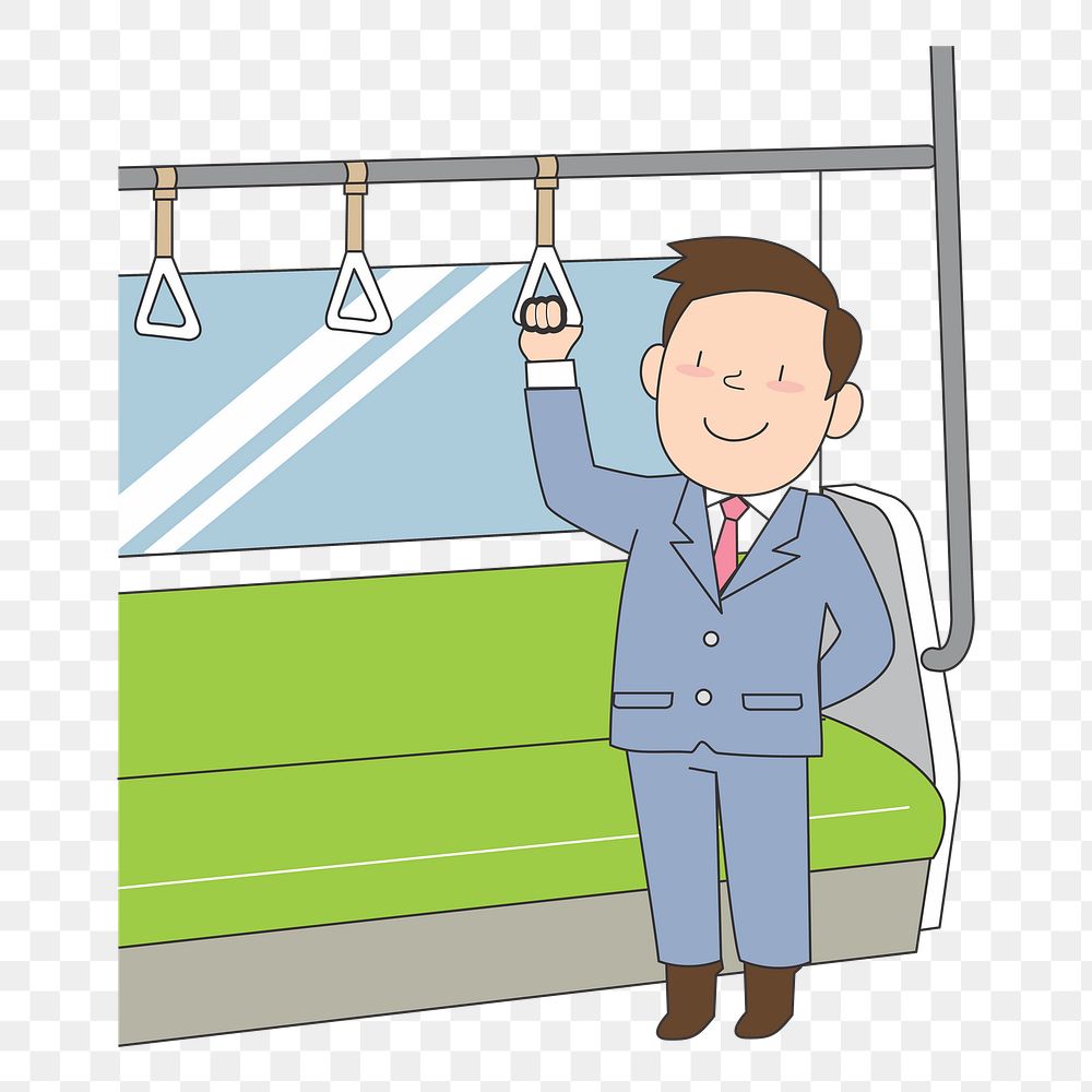 Businessman in train  png clipart illustration, transparent background. Free public domain CC0 image.