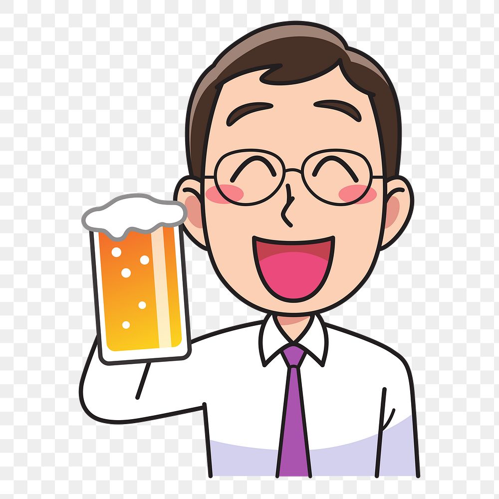 Man drinking beer  png clipart illustration, transparent background. Free public domain CC0 image.
