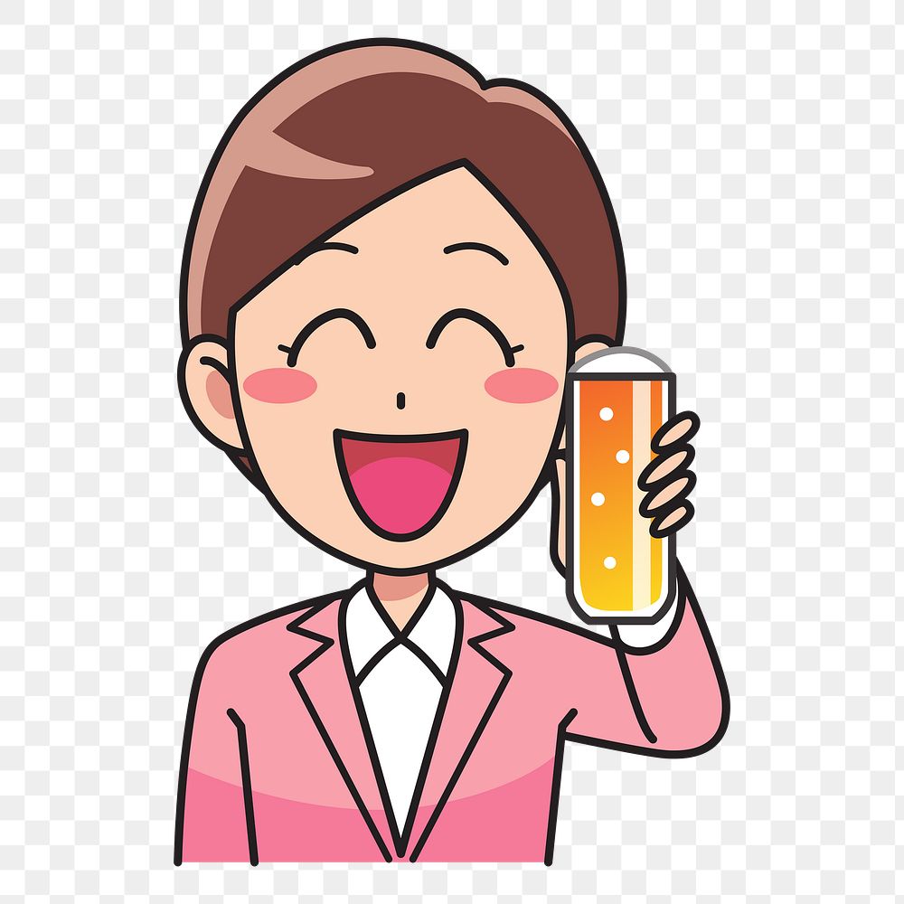 Woman drinking beer  png clipart illustration, transparent background. Free public domain CC0 image.
