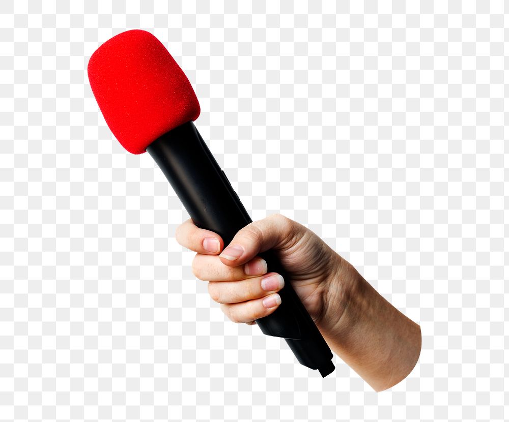 Hand holding microphone png sticker isolated image, transparent background