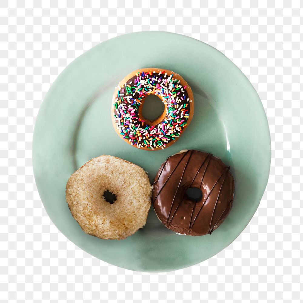 Donuts on plate png sticker, food isolated image, transparent background