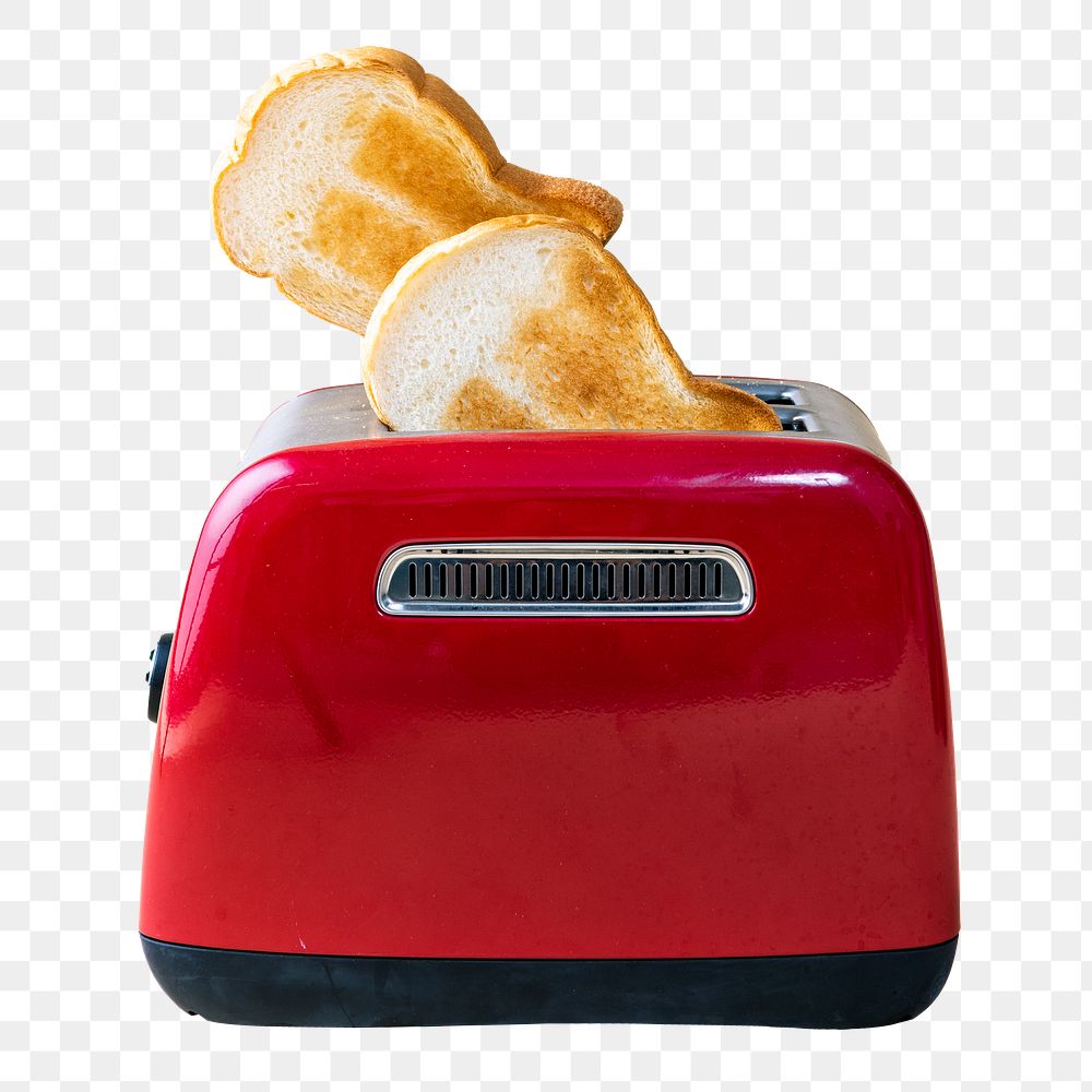 Bread in red toaster png sticker, food isolated image, transparent background