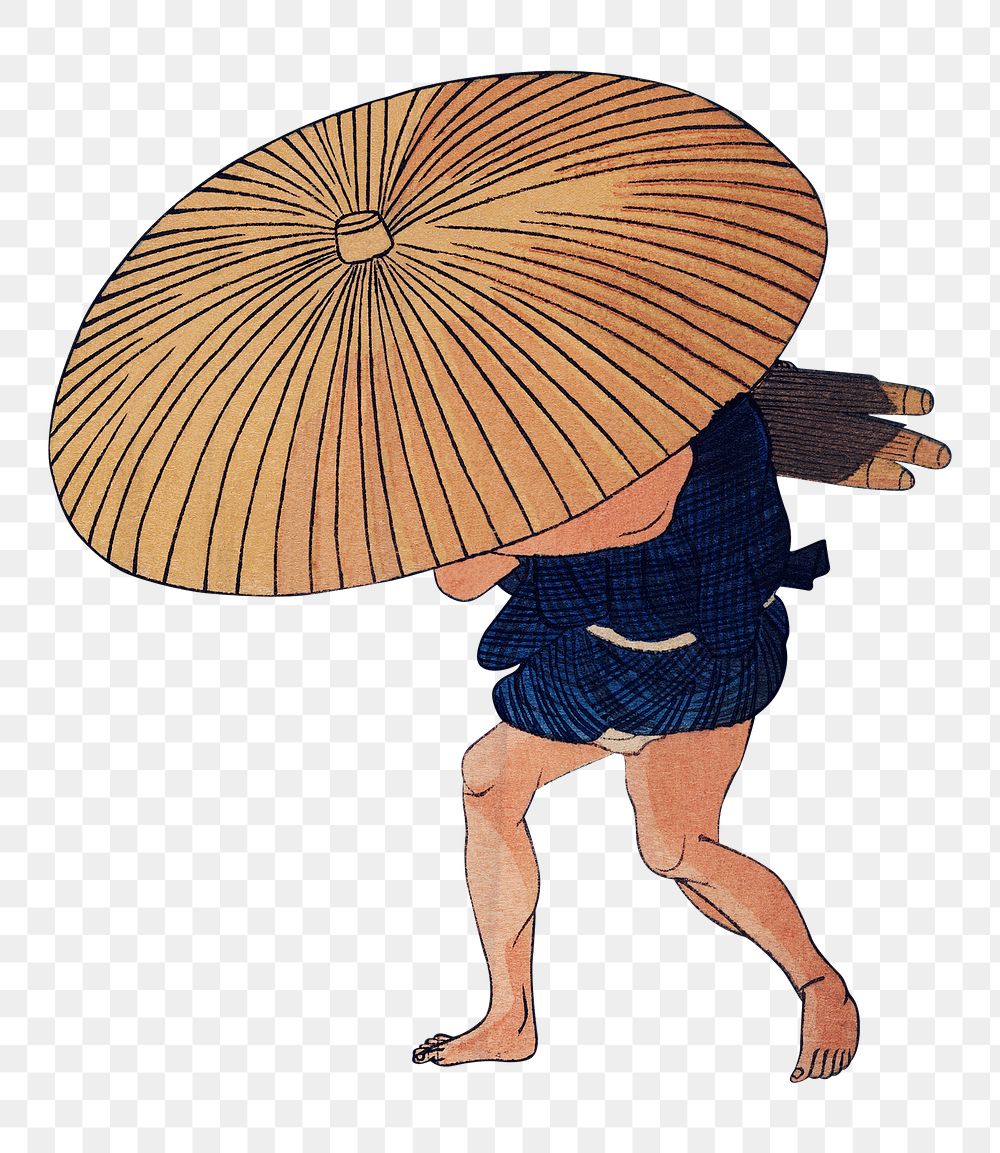 Png People Walking Beneath Umbrellas Along the Seashore During a Rainstorm, transparent background, Japanese ukiyo-e…