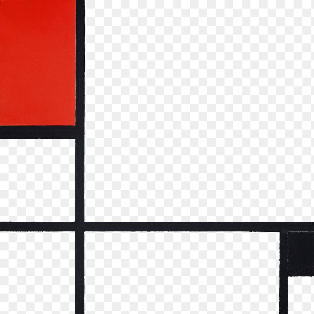 Png Mondrian&rsquo;s Composition with Red border, Cubism art, transparent background.   Remixed by rawpixel.
