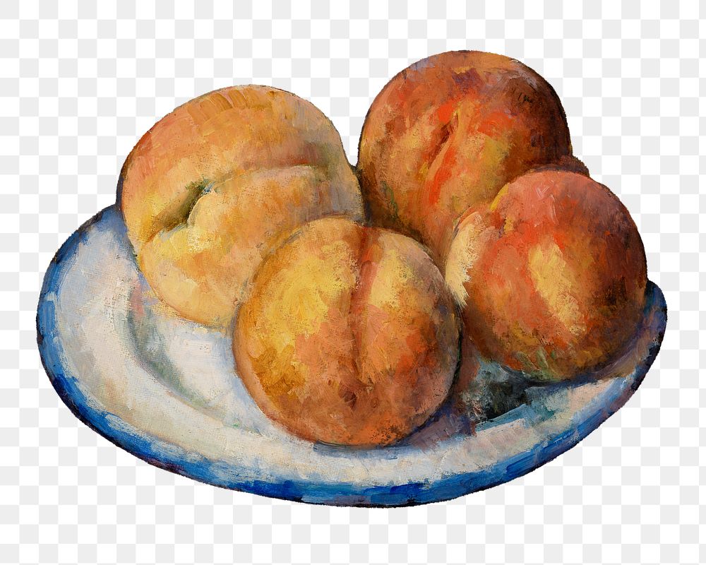 Png Cezanne&rsquo;s Four Peaches  sticker, still life painting, transparent background.  Remixed by rawpixel.