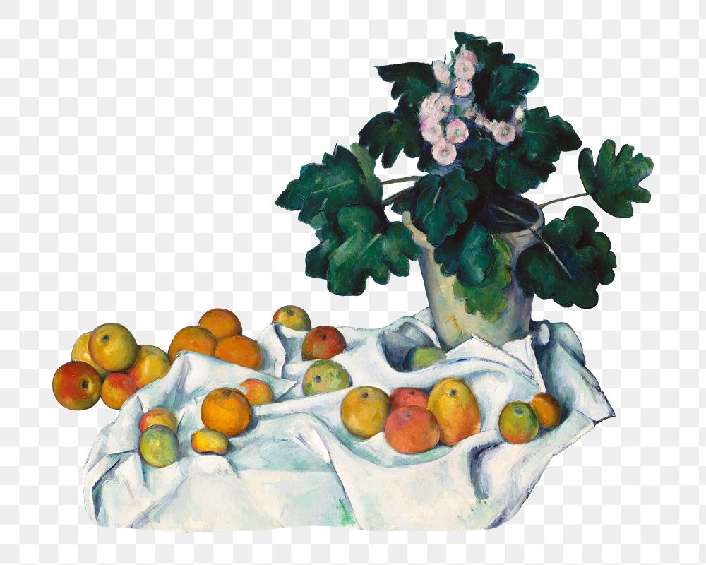  Png Cezanne&rsquo;s Apples and a Pot of Primroses sticker, still life painting, transparent background.  Remixed by…