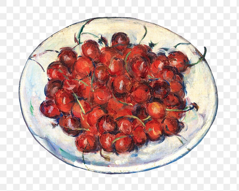 Png Cezanne’s Cherries sticker, still life painting, transparent background.  Remixed by rawpixel.