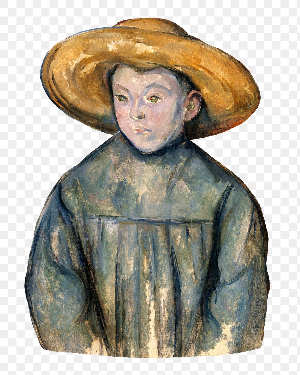 Png Cezanne’s Boy With a Straw Hat sticker, post-impressionist portrait painting, transparent background.  Remixed by…