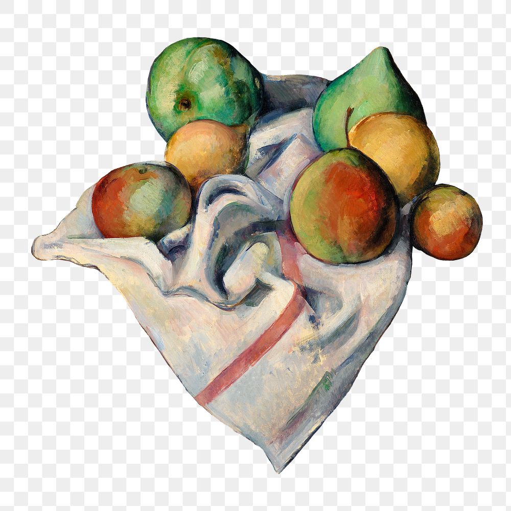 Png Cezanne’s Fruits sticker, still life painting, transparent background.  Remixed by rawpixel.