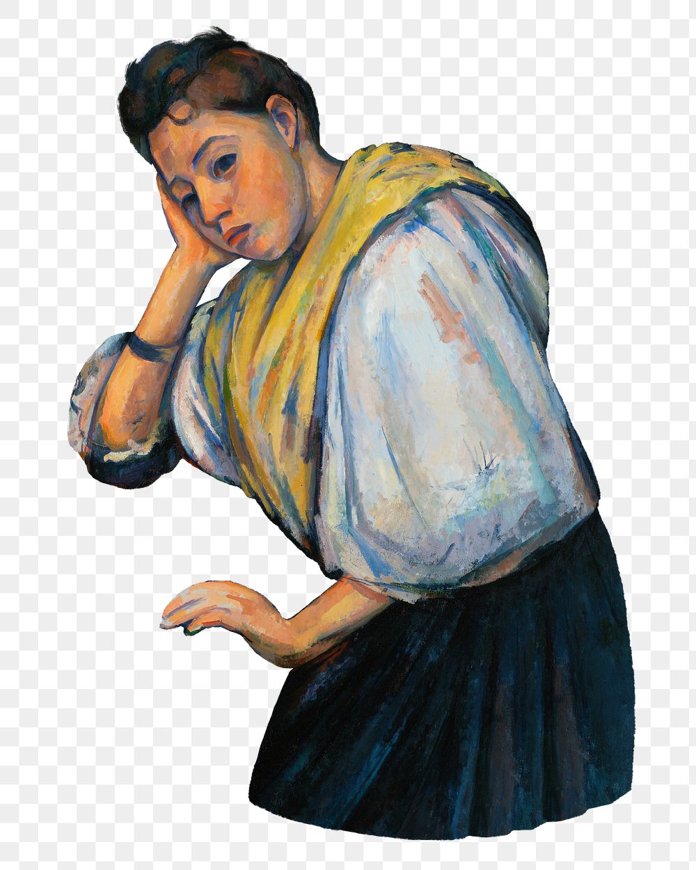 Png Cezanne’s Italian Woman sticker, post-impressionist portrait painting, transparent background.  Remixed by rawpixel.