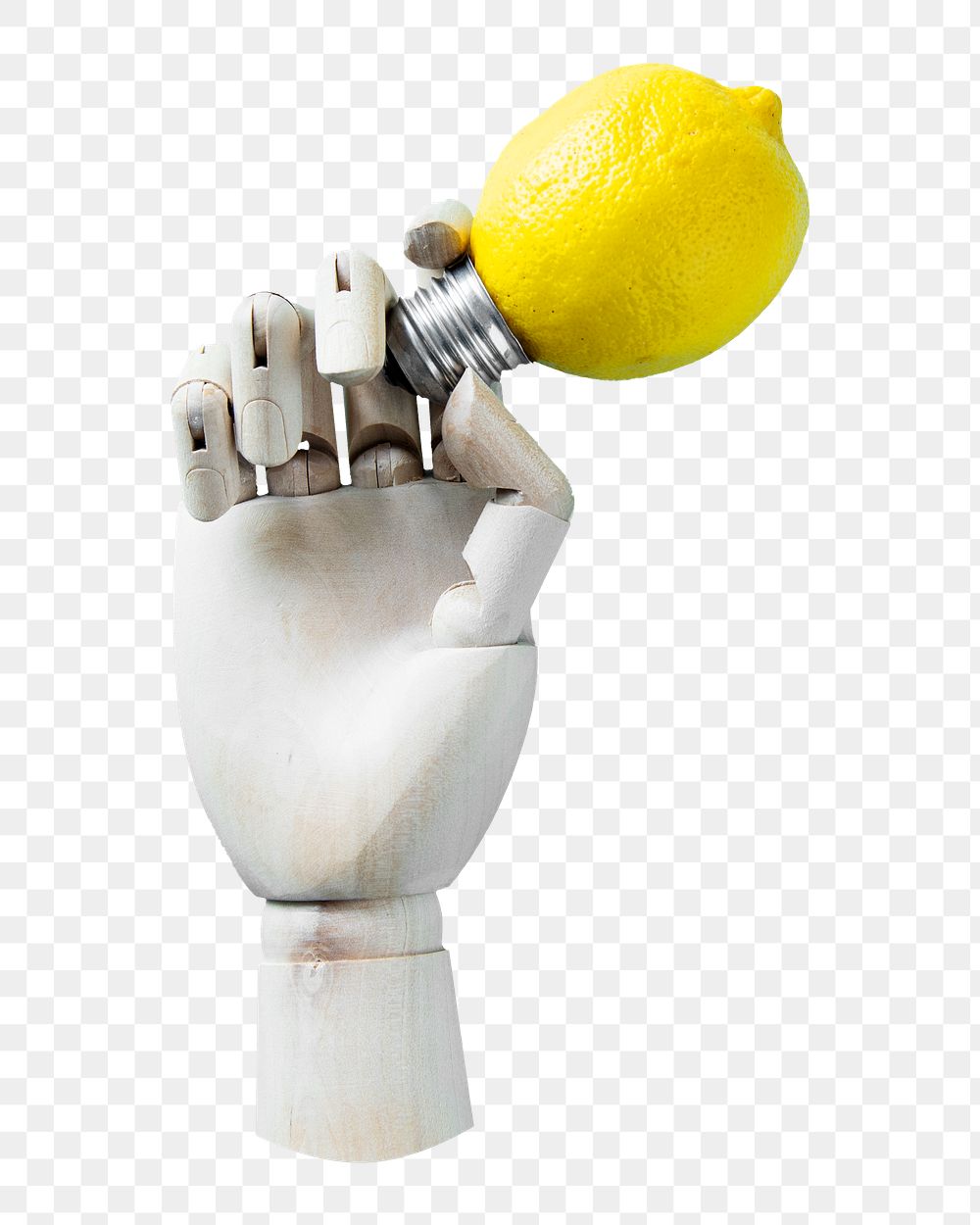 Creative idea png hand holding lemon bulb sticker, transparent background