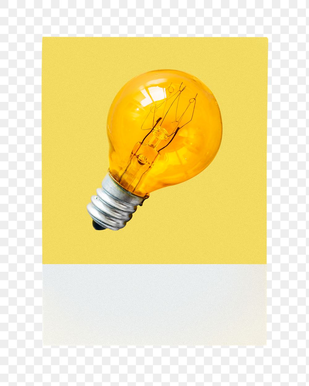 Yellow light bulb png sticker, instant photo design, transparent background