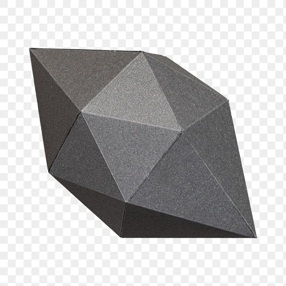 3D geometric png gray octahedral polyhedron shaped paper craft sticker, transparent background