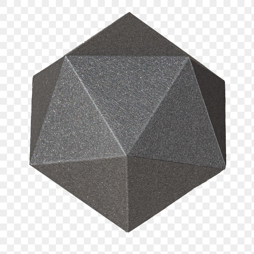 3D geometric png gray pentagon shaped paper craft sticker, transparent background