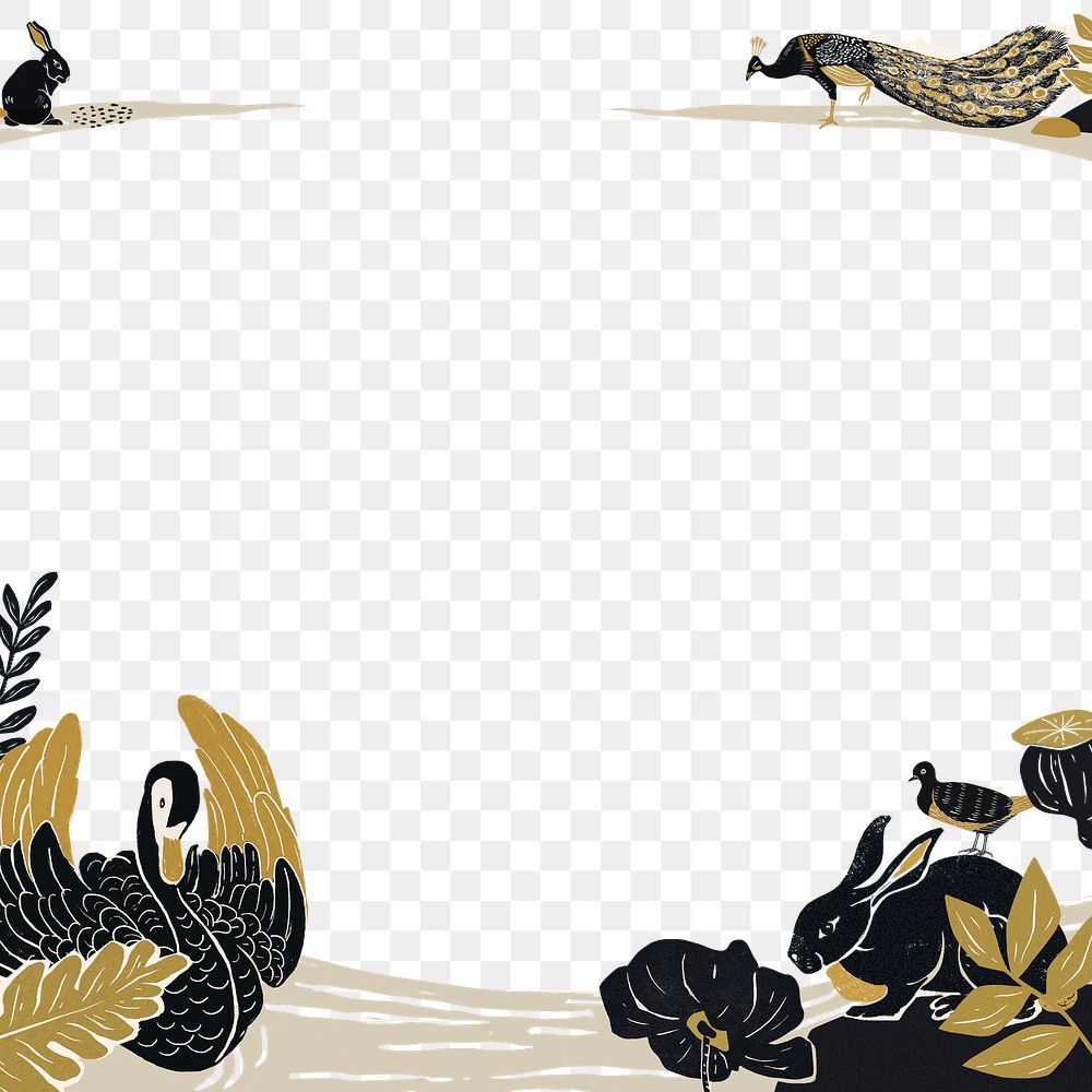Black swan png illustration border, animal on transparent background