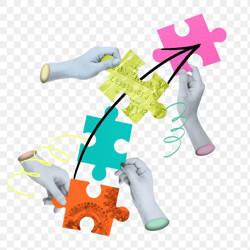 Jigsaw connection png sticker, mixed media transparent background