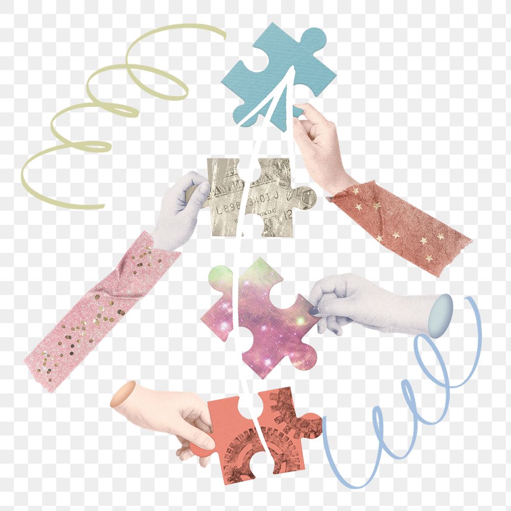 Connection puzzle png sticker, mixed media transparent background