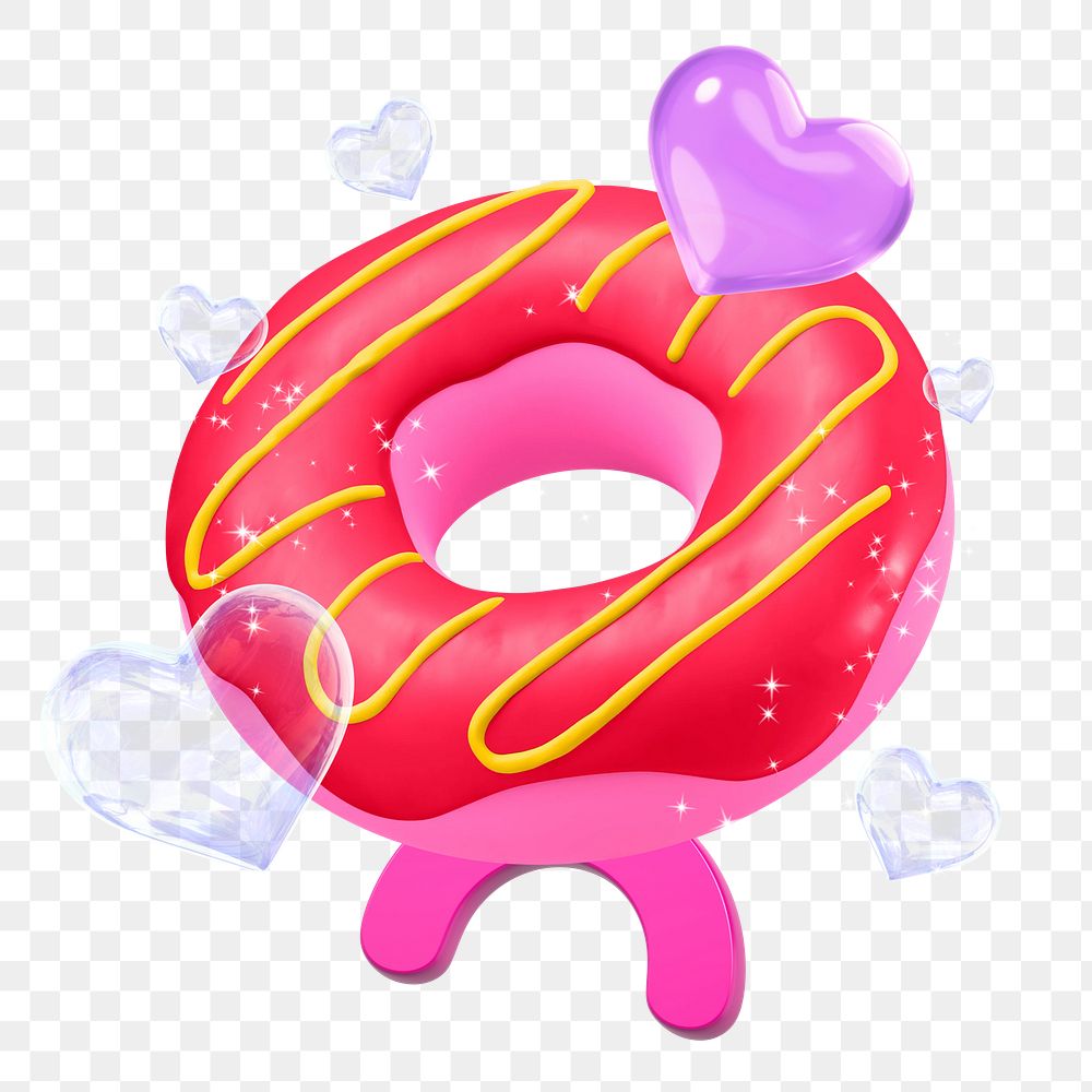 3D donut png sticker, mixed media transparent background