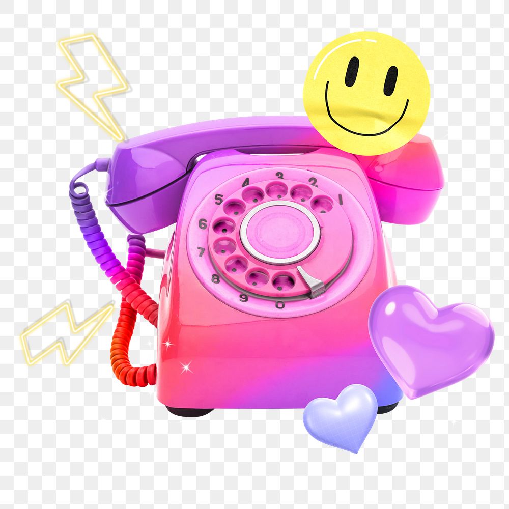 3D telephone png sticker, mixed media transparent background