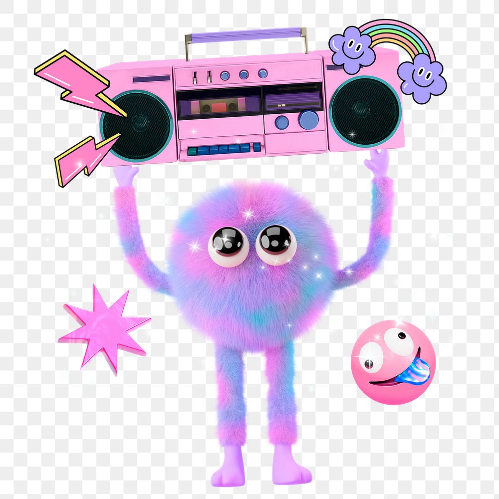 Radio monster png sticker, mixed media transparent background