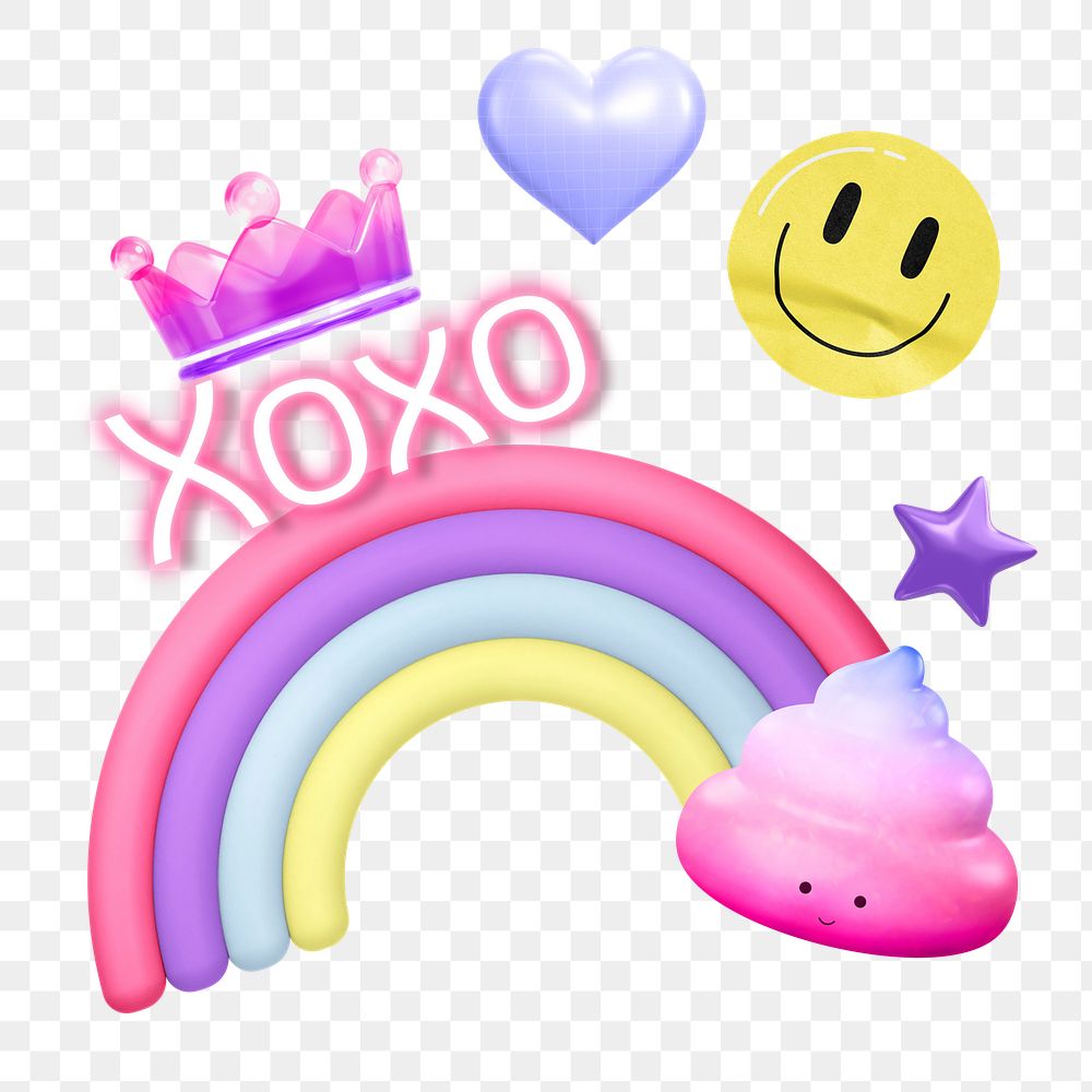 Rainbow xoxo png sticker, mixed media transparent background