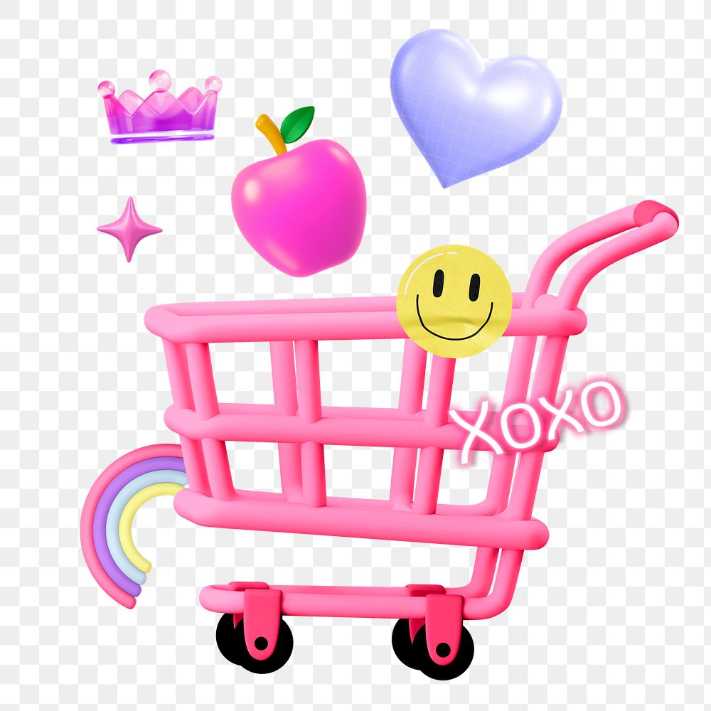 Shopping cart png sticker, mixed media transparent background