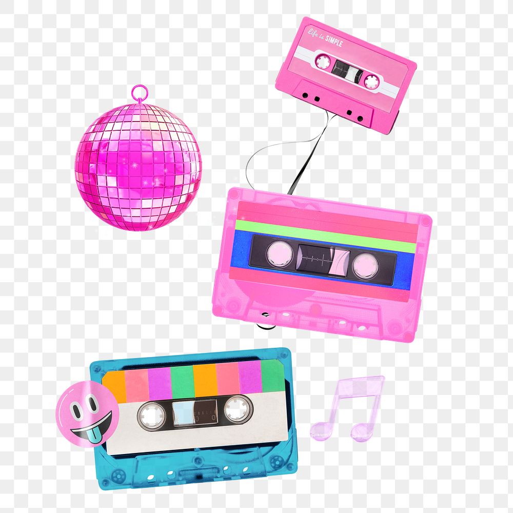 Y2K tape cassette png sticker, mixed media transparent background