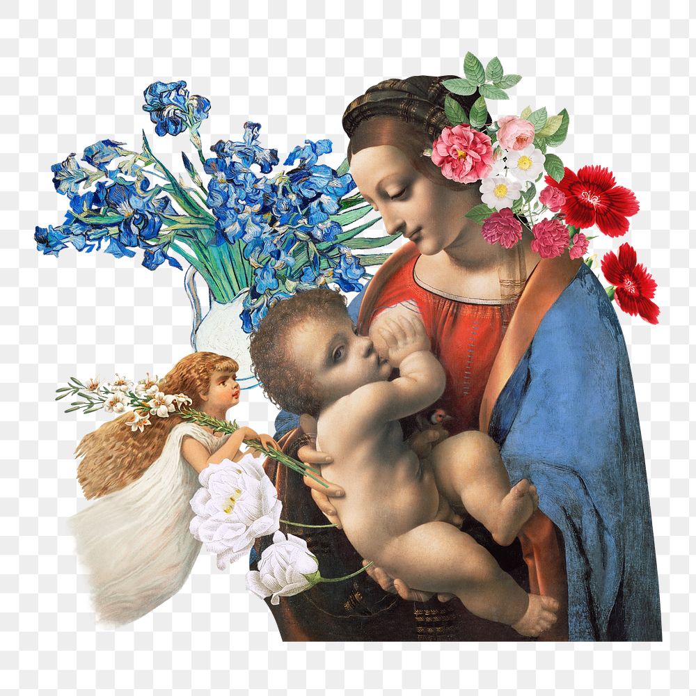 Png mother and child sticker, Madonna Litta, Leonardo da Vinci's artwork mixed media transparent background. Remixed by…