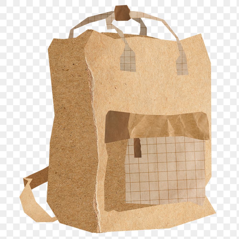 PNG Brown backpack, paper craft element, transparent background