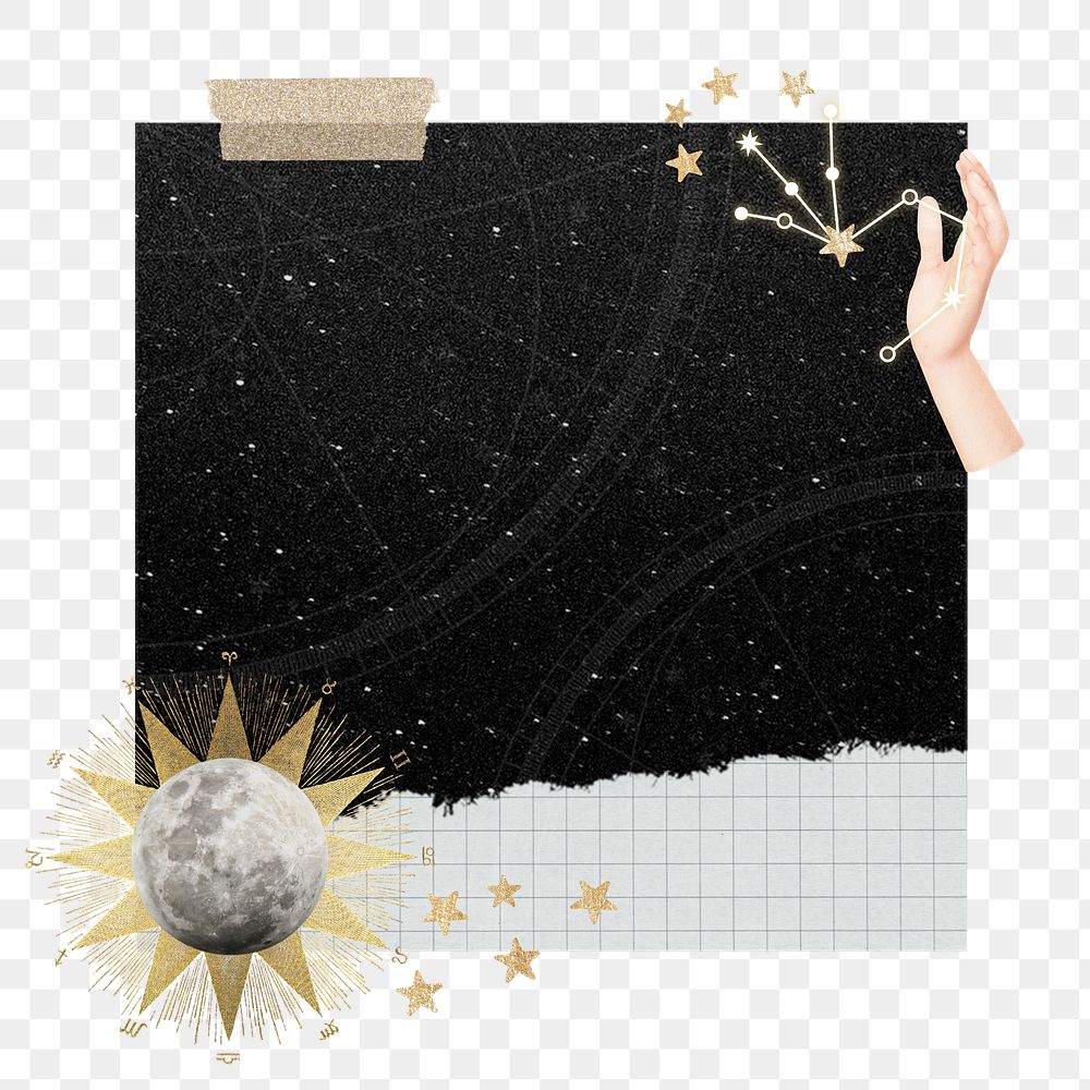 Celestial moon png note paper sticker, transparent background