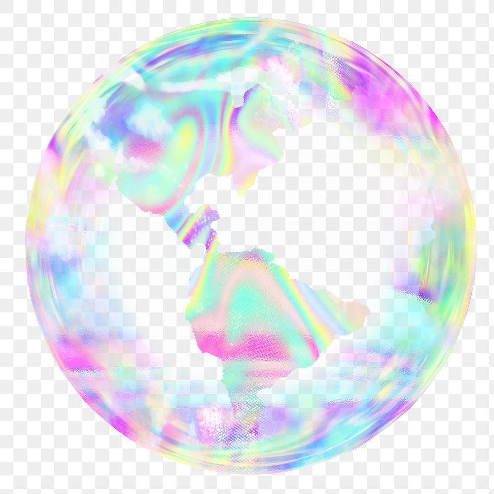 Holographic sphere png element, transparent background