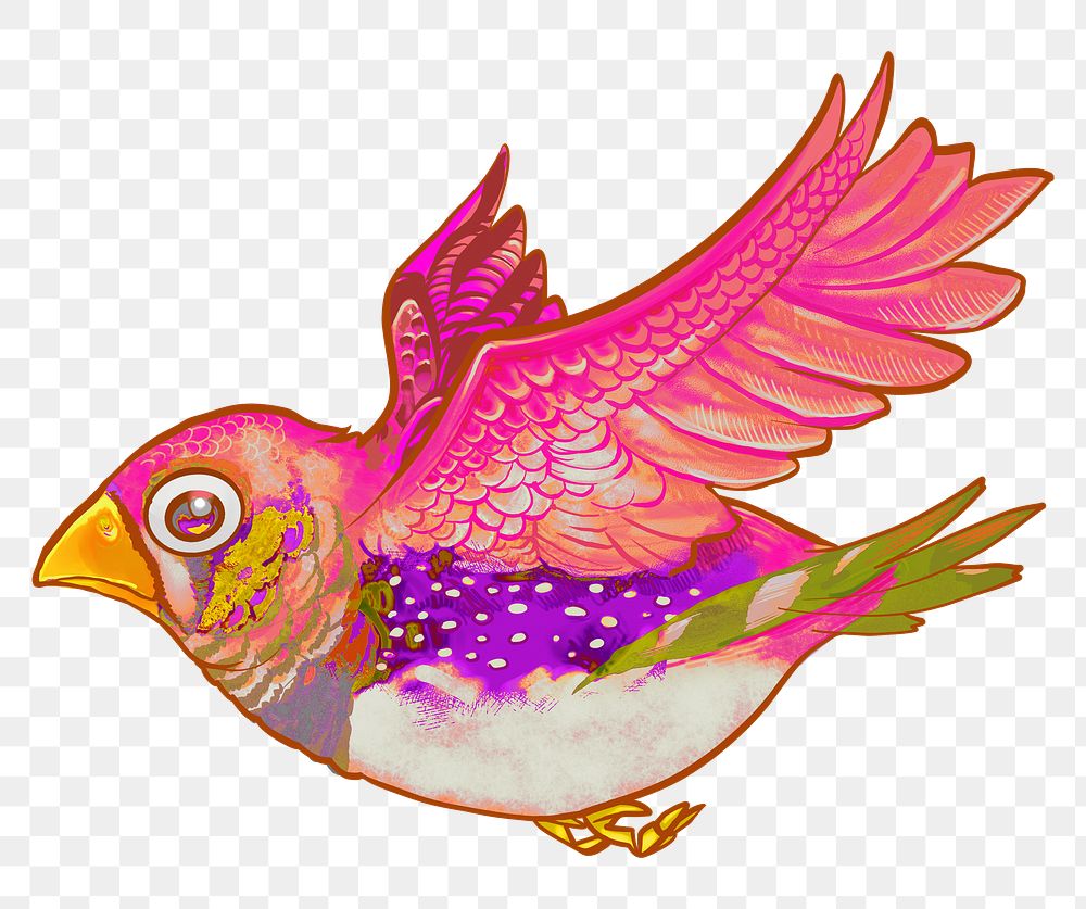 Flying pink bird png sticker, animal illustration on transparent background