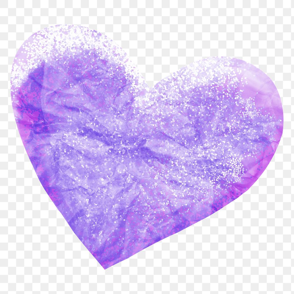 Purple glitter heart png sticker, transparent background