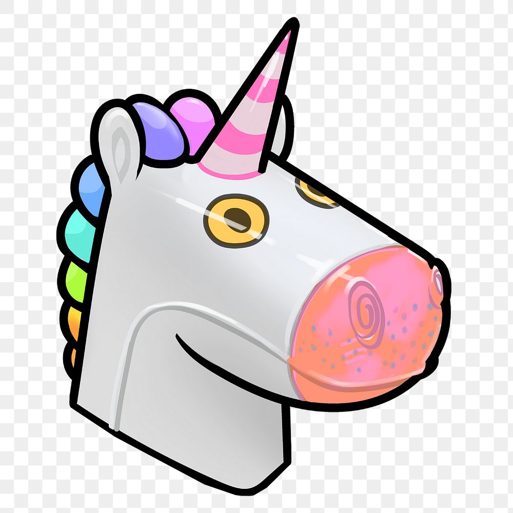 Funky unicorn head png sticker, transparent background